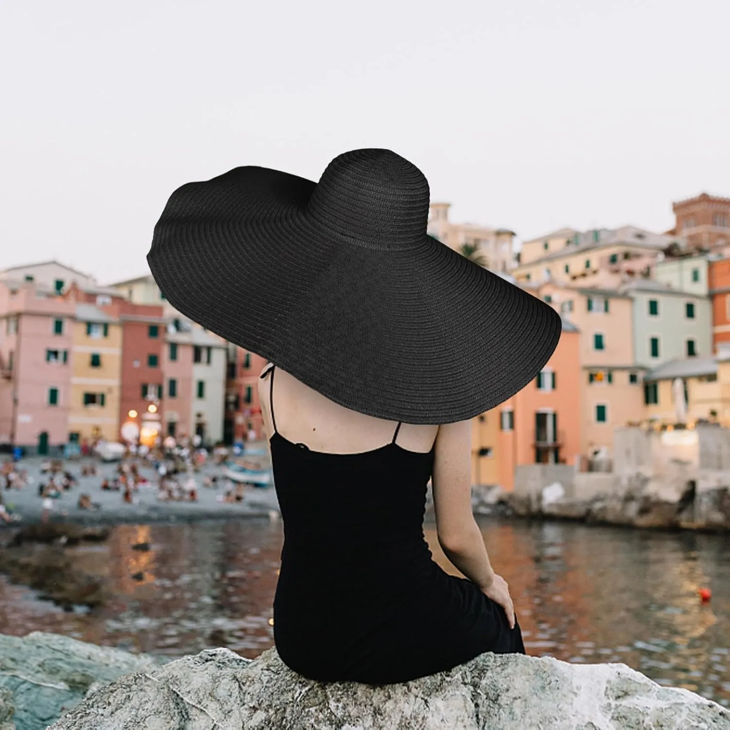 Oversized Sun Straw Hat for Women, UPF 50 Floppy Wide Brim Summer Hat, Foldable Packable Roll up Beach Cap