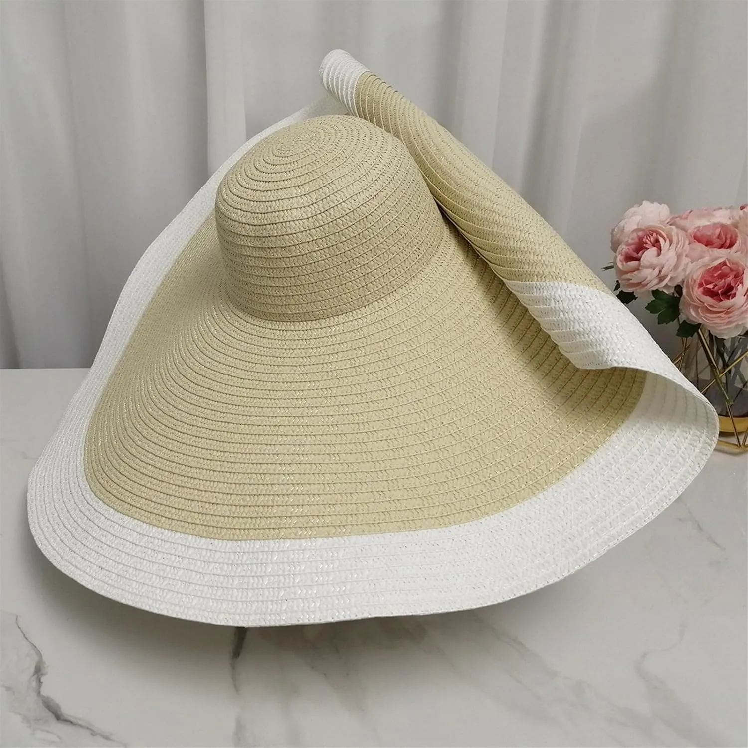 Oversized Sun Straw Hat for Women, UPF 50  Floppy Wide Brim Summer Hat, Foldable Packable Roll up Beach Cap