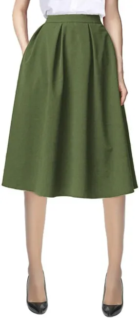 Urban CoCo Women's Knee Length Casual Work 2024 Fall Elastic Waist A Line Midi Skirt with Pocket