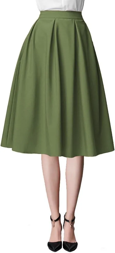 Urban CoCo Women's Knee Length Casual Work 2024 Fall Elastic Waist A Line Midi Skirt with Pocket