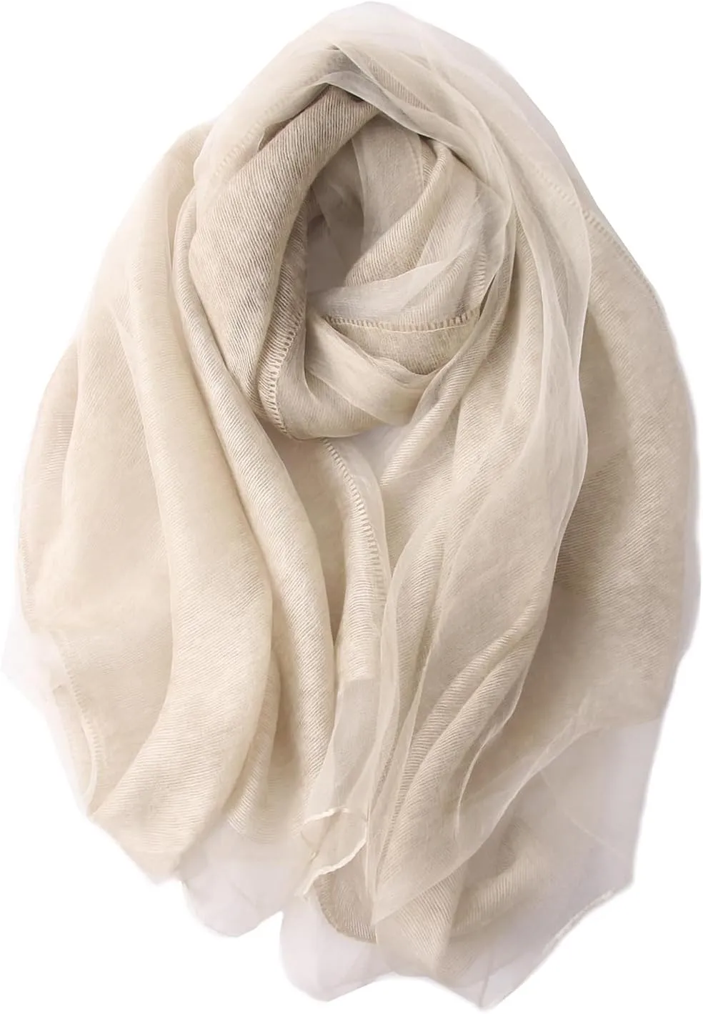 Women's Double Layer Scarf Lightweight Silk Wool Blend - Fluffy Airy All-Season Scarf Solid Color for Coats & Jackets