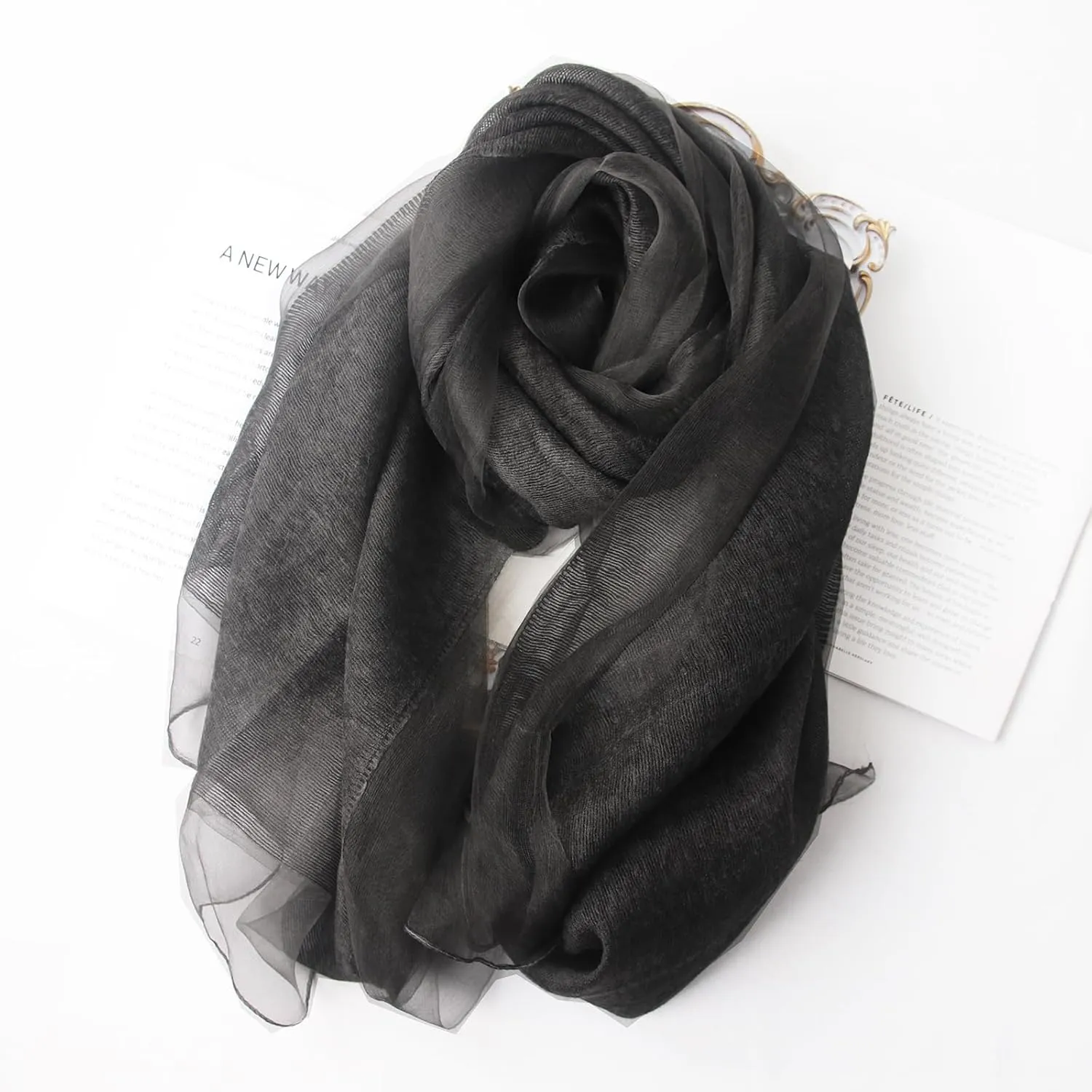 Women's Double Layer Scarf Lightweight Silk Wool Blend - Fluffy Airy All-Season Scarf Solid Color for Coats & Jackets