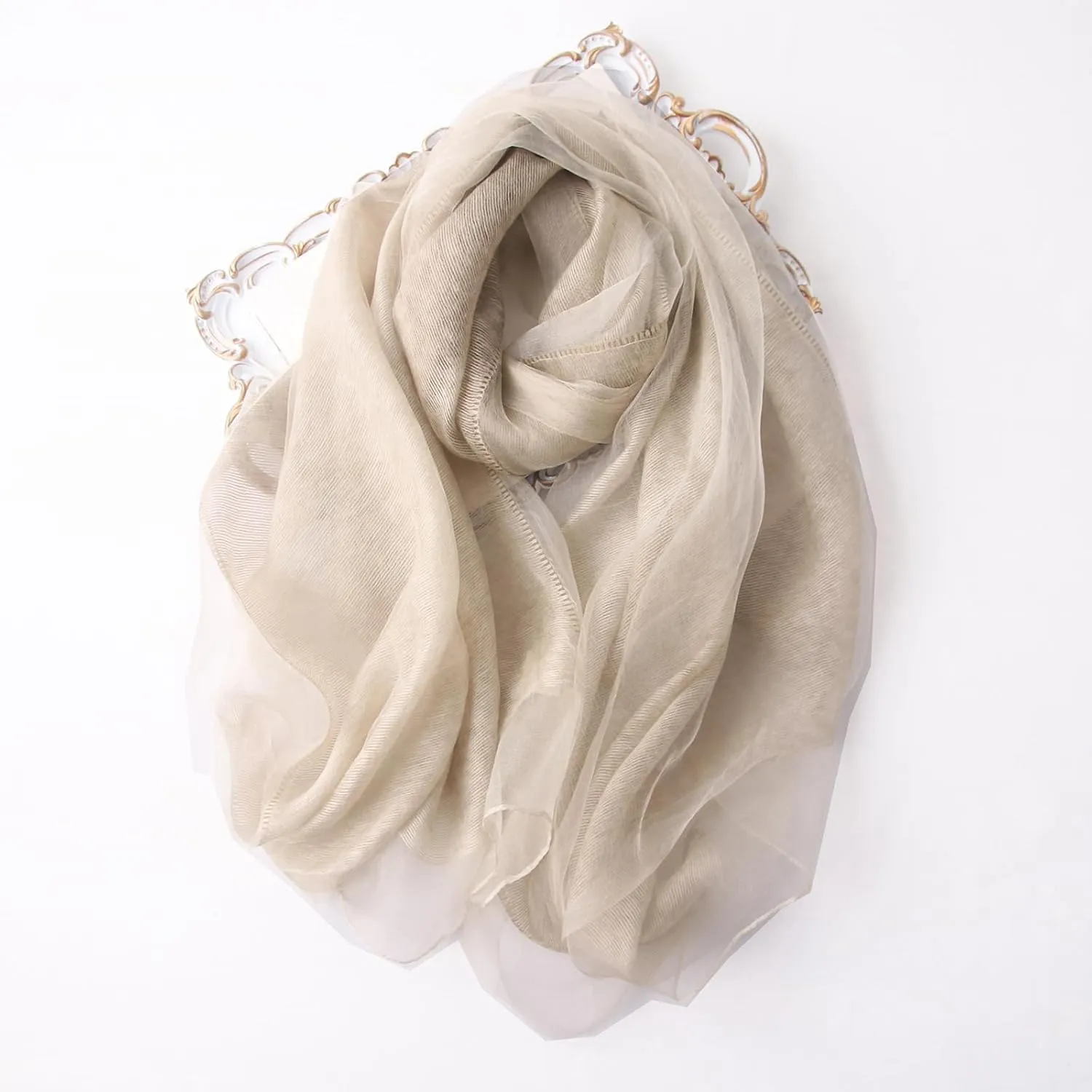 Women's Double Layer Scarf Lightweight Silk Wool Blend - Fluffy Airy All-Season Scarf Solid Color for Coats & Jackets