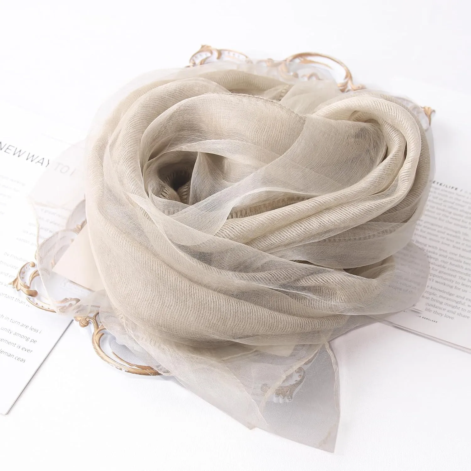 Women's Double Layer Scarf Lightweight Silk Wool Blend - Fluffy Airy All-Season Scarf Solid Color for Coats & Jackets