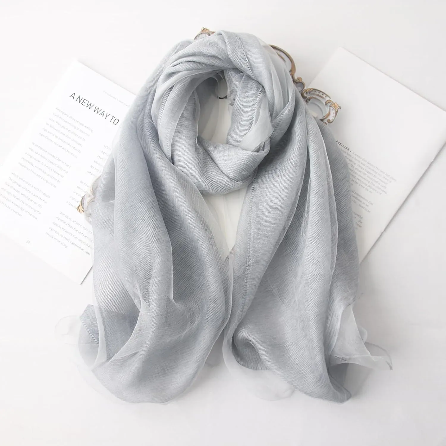 Women's Double Layer Scarf Lightweight Silk Wool Blend - Fluffy Airy All-Season Scarf Solid Color for Coats & Jackets