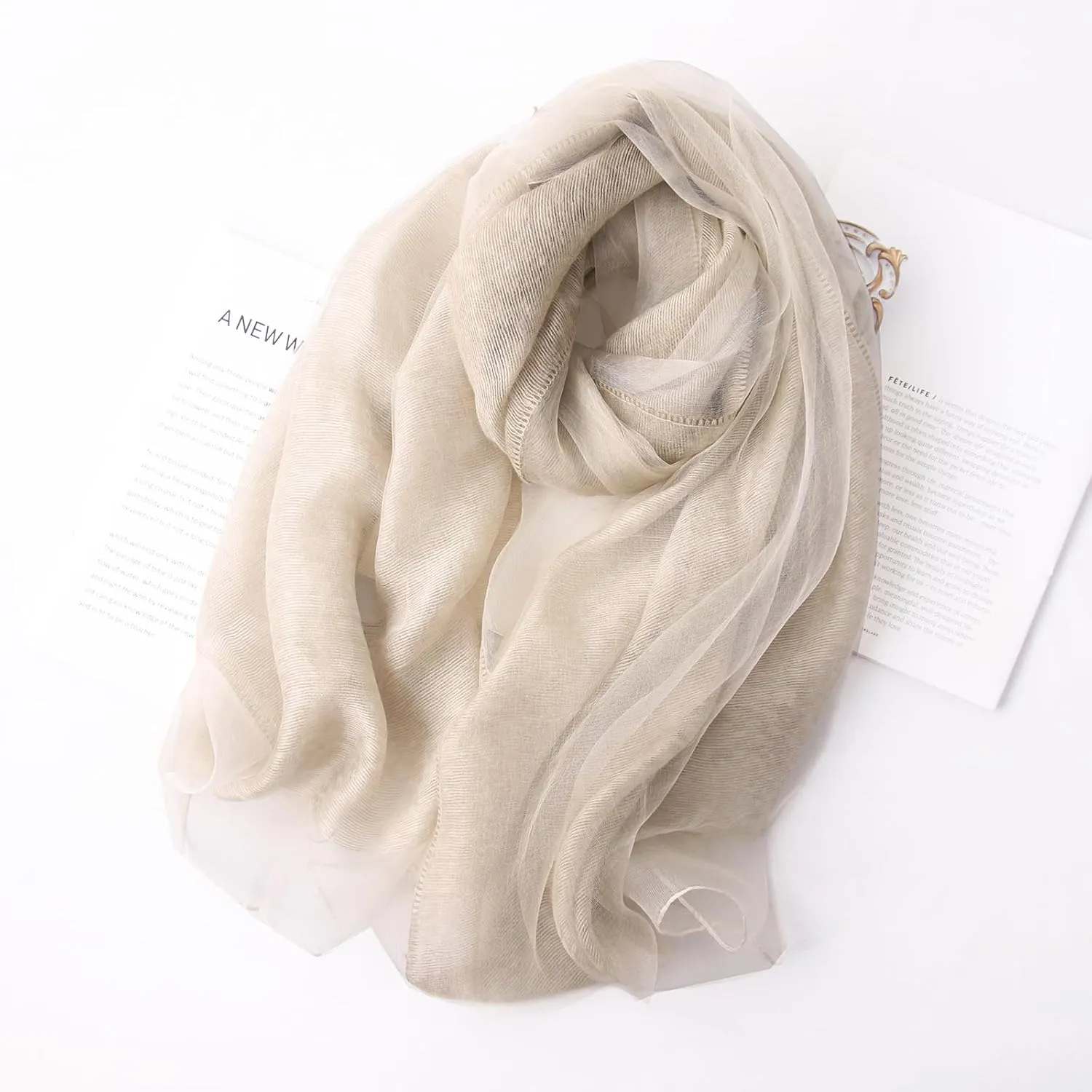 Women's Double Layer Scarf Lightweight Silk Wool Blend - Fluffy Airy All-Season Scarf Solid Color for Coats & Jackets