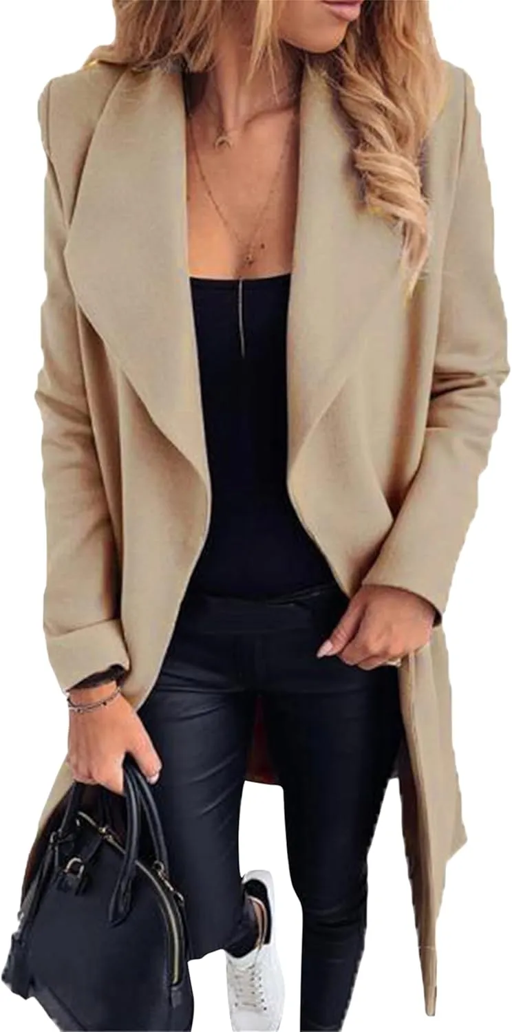 Women's Fuzzy Graceful Windproof Outerwear Open Front Lightweight Winter Coats Button Single Fall Comfortable Jackets