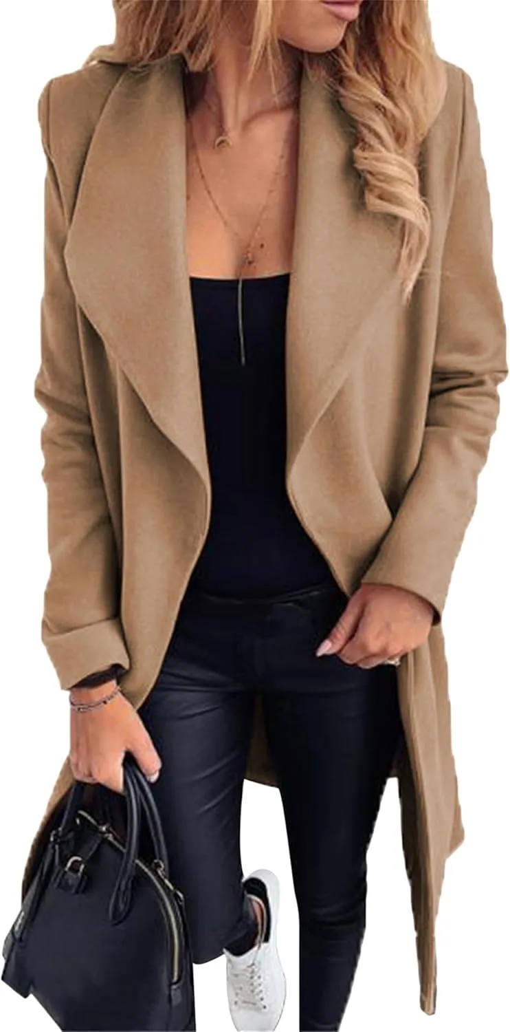 Women's Fuzzy Graceful Windproof Outerwear Open Front Lightweight Winter Coats Button Single Fall Comfortable Jackets