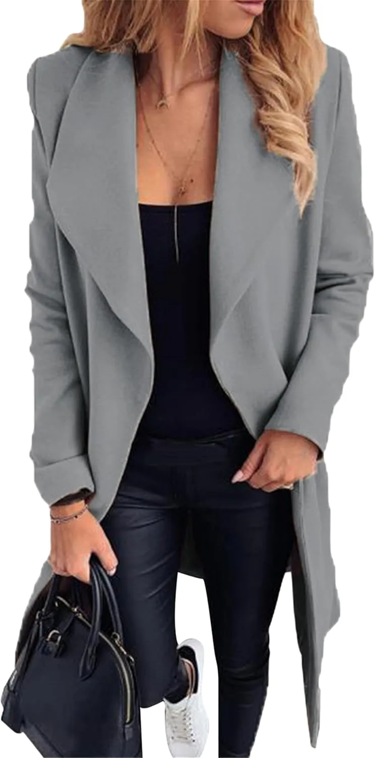 Women's Fuzzy Graceful Windproof Outerwear Open Front Lightweight Winter Coats Button Single Fall Comfortable Jackets