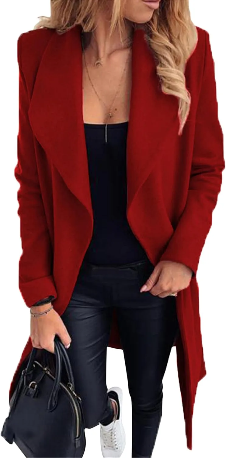 Women's Fuzzy Graceful Windproof Outerwear Open Front Lightweight Winter Coats Button Single Fall Comfortable Jackets