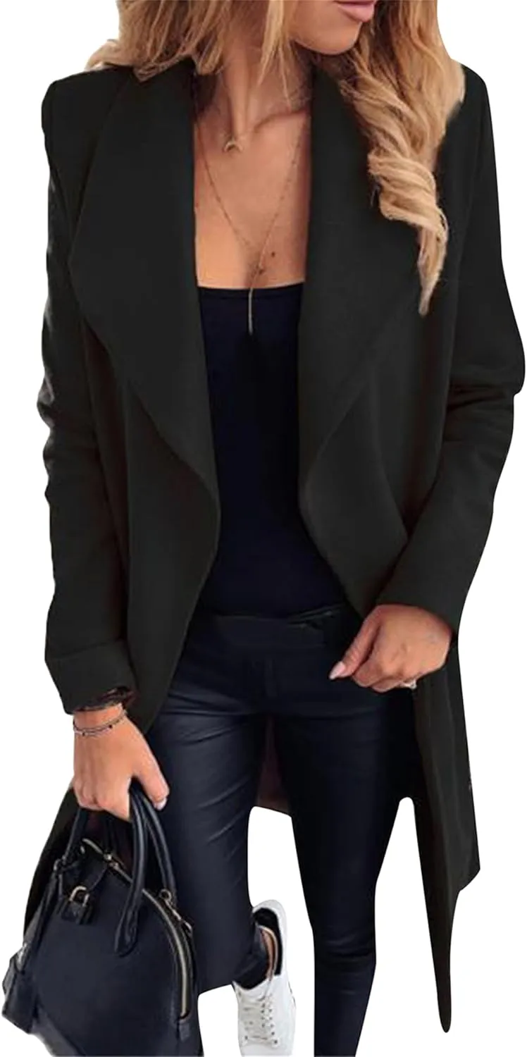 Women's Fuzzy Graceful Windproof Outerwear Open Front Lightweight Winter Coats Button Single Fall Comfortable Jackets
