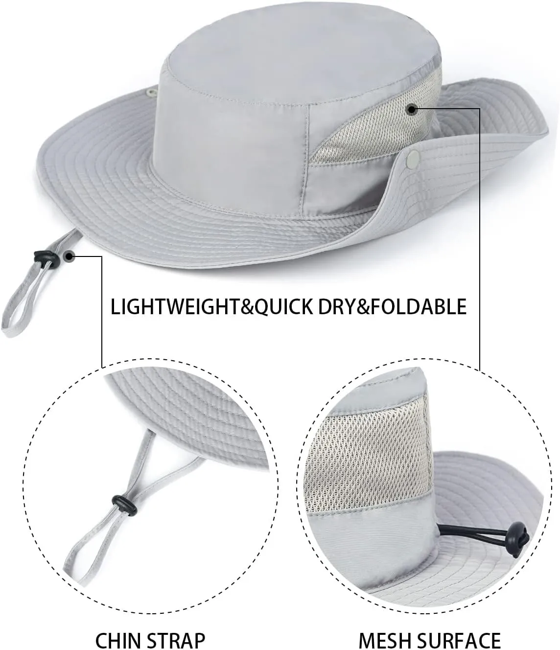 Zylioo XXL Oversize UV Fishing Sun Hat for Big Heads,XL Quick Dry Boonie Hats,Large Cooling Safari Hats with Strap