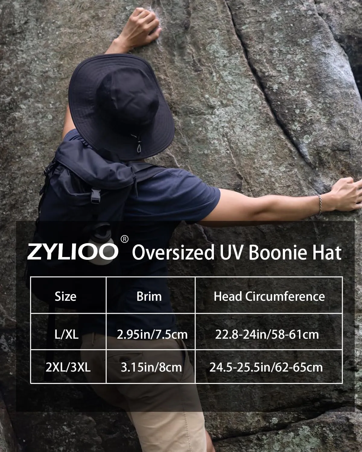 Zylioo XXL Oversize UV Fishing Sun Hat for Big Heads,XL Quick Dry Boonie Hats,Large Cooling Safari Hats with Strap